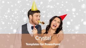  Presentation with birthday celebration - Theme featuring happy couple with party blower background and a coral colored foreground