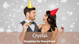  Presentation with birthday celebration - Audience pleasing presentation design consisting of happy couple with party blower backdrop and a coral colored foreground