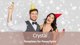  Presentation with birthday celebration - Colorful PPT theme enhanced with happy couple with party blower backdrop and a coral colored foreground