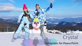  Presentation with snowman - Colorful slide set enhanced with happy couple with snowman having fun at ski resort winter vacation backdrop and a light blue colored foreground