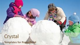  Presentation with snowman - Slide set consisting of family snowmen celebrates christmas - happy couple with two children background and a sky blue colored foreground