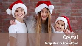  Presentation with vintage interior brick wall - PPT theme enhanced with happy cousins on brick wall background and a violet colored foreground