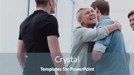  Presentation with coworkers - Slide set consisting of happy-coworkers-hugging-each background and a ocean colored foreground