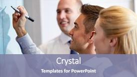  Presentation with people - Cool new PPT layouts with happy coworkers with marker writing backdrop and a seafoam green colored foreground