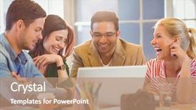  Presentation with team meeting - Slide set consisting of happy creative business team using background and a coral colored foreground