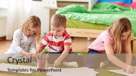  Presentation with paper making - Slide deck having happy creative kids with paper background and a coral colored foreground