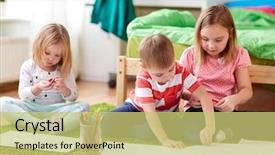  Presentation with paper making - Cool new PPT layouts with happy creative kids with paper backdrop and a yellow colored foreground