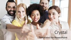  Presentation with creative - Beautiful PPT layouts featuring happy creative team showing thumbs backdrop and a lemonade colored foreground