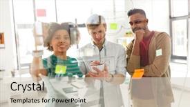  Presentation with team planning - PPT theme consisting of happy creative team with scheme background and a soft green colored foreground