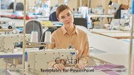  Presentation with apparel industry - Presentation theme with happy-creative-young-girl-tailor background and a coral colored foreground