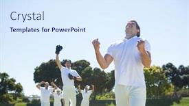  Presentation with victory team - Slide set enhanced with happy-cricket-team-enjoying-victory background and a sky blue colored foreground