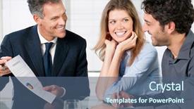  Presentation with investment - PPT theme having happy customer - financial consultant presenting a business background and a ocean colored foreground