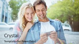  Presentation with hip bone - Theme featuring happy customer - hip young couple looking background and a light blue colored foreground