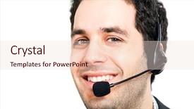  Presentation with call center - PPT layouts with happy customer care - call center male operator isolated background and a  colored foreground