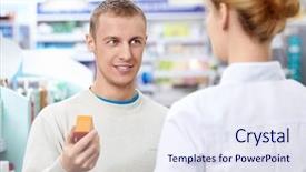 Presentation with pharmacist - Colorful PPT layouts enhanced with happy customer care - pharmacist helps to choose backdrop and a  colored foreground