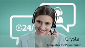  Presentation with health care customer service - Audience pleasing slide set consisting of happy customer care assistant woman backdrop and a light blue colored foreground