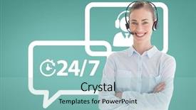  Presentation with health care customer service - Presentation featuring happy customer care assistant woman background and a light blue colored foreground