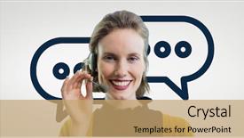  Presentation with health care customer service - Colorful presentation theme enhanced with happy customer care assistant woman backdrop and a coral colored foreground