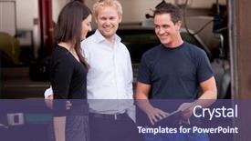  Presentation with mechanic repair - PPT theme enhanced with happy customer couple receiving repair background and a violet colored foreground