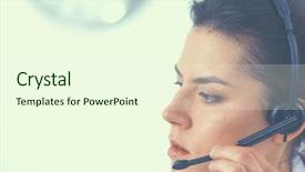  Presentation with new born doctor - Slide deck enhanced with happy customer experience - doctor wearing headset sitting behind background and a  colored foreground