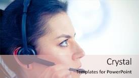  Presentation with military doctor - PPT layouts consisting of happy customer experience - doctor wearing headset sitting behind background and a  colored foreground