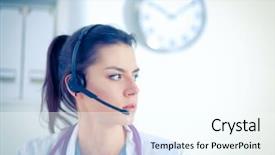  Presentation with military doctor - Beautiful presentation theme featuring happy customer experience - doctor wearing headset sitting behind backdrop and a  colored foreground