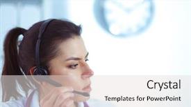  Presentation with doctor and collegue relationship - PPT theme consisting of happy customer experience - doctor wearing headset sitting behind background and a  colored foreground