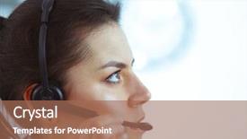  Presentation with doctor asian obese - Slide deck with happy customer experience - doctor wearing headset sitting behind background and a  colored foreground