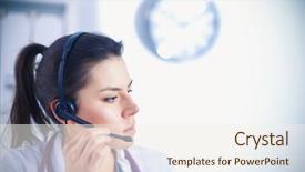  Presentation with laptop computers around the world backgroun - Cool new theme with happy customer experience - doctor wearing headset sitting behind backdrop and a sky blue colored foreground