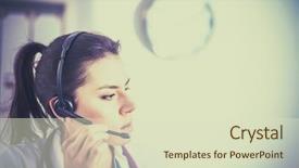  Presentation with experience - Slides having happy customer experience - doctor wearing headset sitting behind background and a  colored foreground