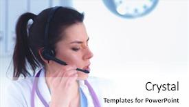  Presentation with doctor asian obese - Colorful slide deck enhanced with happy customer experience - doctor wearing headset sitting behind backdrop and a white colored foreground