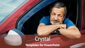  Presentation with sleepy yawning man driving car - Amazing theme having happy customer experience - elderly man driver in his backdrop and a tawny brown colored foreground