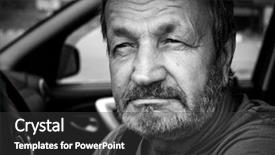  Presentation with sleepy yawning man driving car - PPT layouts consisting of happy customer experience - elderly man driver in his background and a dark gray colored foreground