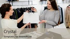  Presentation with sustainable luxury fashion - Amazing presentation theme having happy customer with shopping bag backdrop and a mint green colored foreground