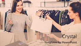  Presentation with voice of customer - Colorful slide set enhanced with happy customer with shopping bag backdrop and a coral colored foreground