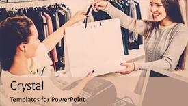  Presentation with bag - Slide set featuring happy customer with shopping bag background and a lemonade colored foreground