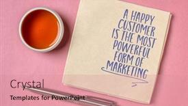  Presentation with inspirational - Presentation design featuring happy-customer background and a  colored foreground