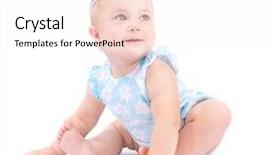  Presentation with innocence - Slide set with happy cute baby girl sitting on the floor isolated on white background cheerful funny child in the studio innocence and purity concept background and a sky blue colored foreground