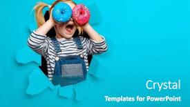  Presentation with donuts - PPT theme enhanced with happy-cute-girl-is-having background and a teal colored foreground