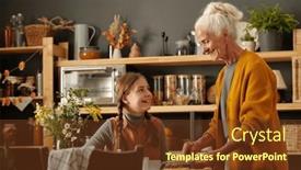  Presentation with cute - PPT layouts with happy-cute-girl-with-pigtails and a tawny brown colored foreground