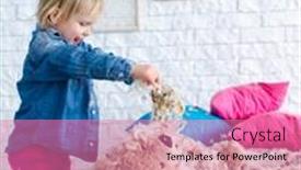  Presentation with animals - PPT theme featuring happy cute girl with her toy animals bedtime childhood and family concept background and a coral colored foreground