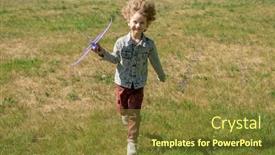  Presentation with green lawn - Presentation design featuring happy-cute-little-boy background and a tawny brown colored foreground