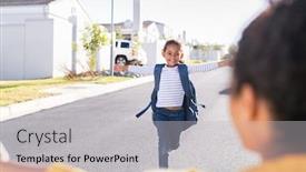  Presentation with school elementary - PPT theme having happy-cute-little-girl-running background and a light gray colored foreground