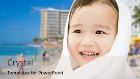  Presentation with waikiki - Cool new slide deck with happy cute mixed race chinese and caucasian boy on waikiki beach hawaii wrapped in a towel backdrop and a lemonade colored foreground