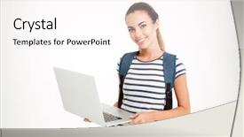  Presentation with backpack - PPT theme with cute student girl with backpack background and a pink colored foreground