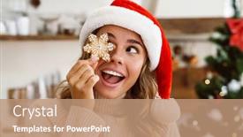  Presentation with cookie - Presentation theme consisting of happy-cute-woman-in-santa background and a coral colored foreground