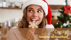  Presentation with santa - Beautiful slide set featuring happy-cute-woman-in-santa backdrop and a red colored foreground