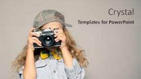  Presentation with shot - Slide set featuring happy-dancing-girl-studio-shot background and a light gray colored foreground