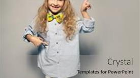  Presentation with empty space dance studio - Audience pleasing PPT theme consisting of happy-dancing-girl-studio-shot backdrop and a light gray colored foreground