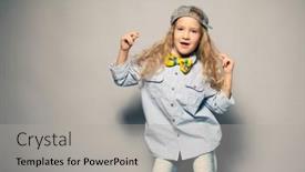  Presentation with dancing - Amazing slide set having happy-dancing-girl-studio-shot backdrop and a light gray colored foreground